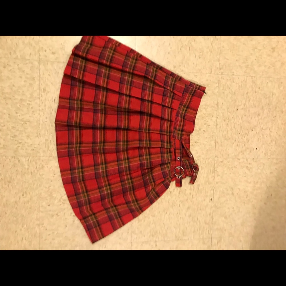 Red plaid skirt with side zipper
